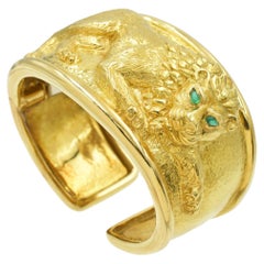 22k Yellow gold Mens Lion Gold Kada Cuff Bracelet cubic Stone