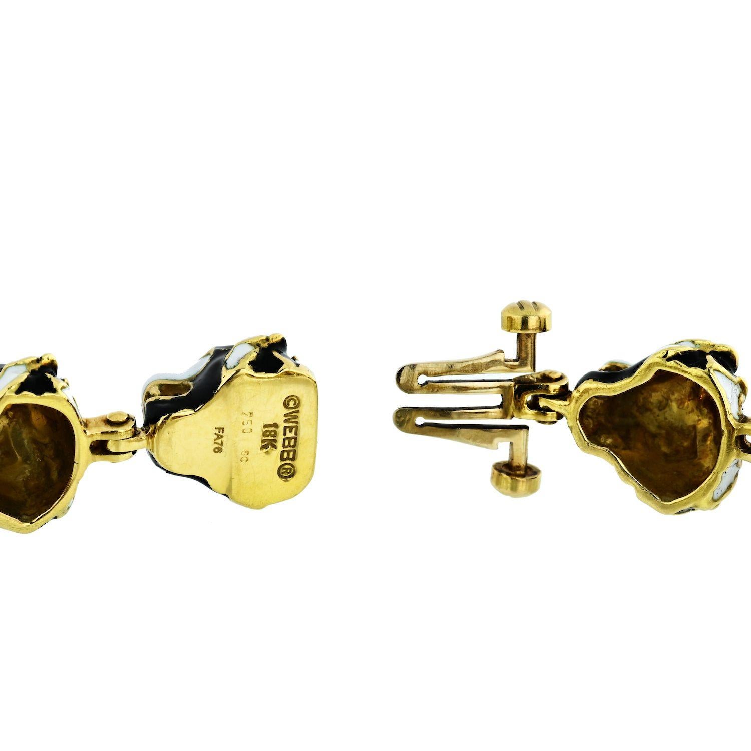Moderne David Webb Bracelet en platine et or 18 carats avec 12 têtes de lion 12 en émail noir en vente