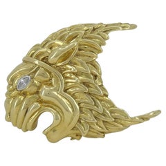 David Webb Lion Leo 18k Gold Platinum Diamond Astrological Pin Brooch