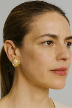 David Webb Mabe Pearl and Diamond Leaf Clip-On Earrings