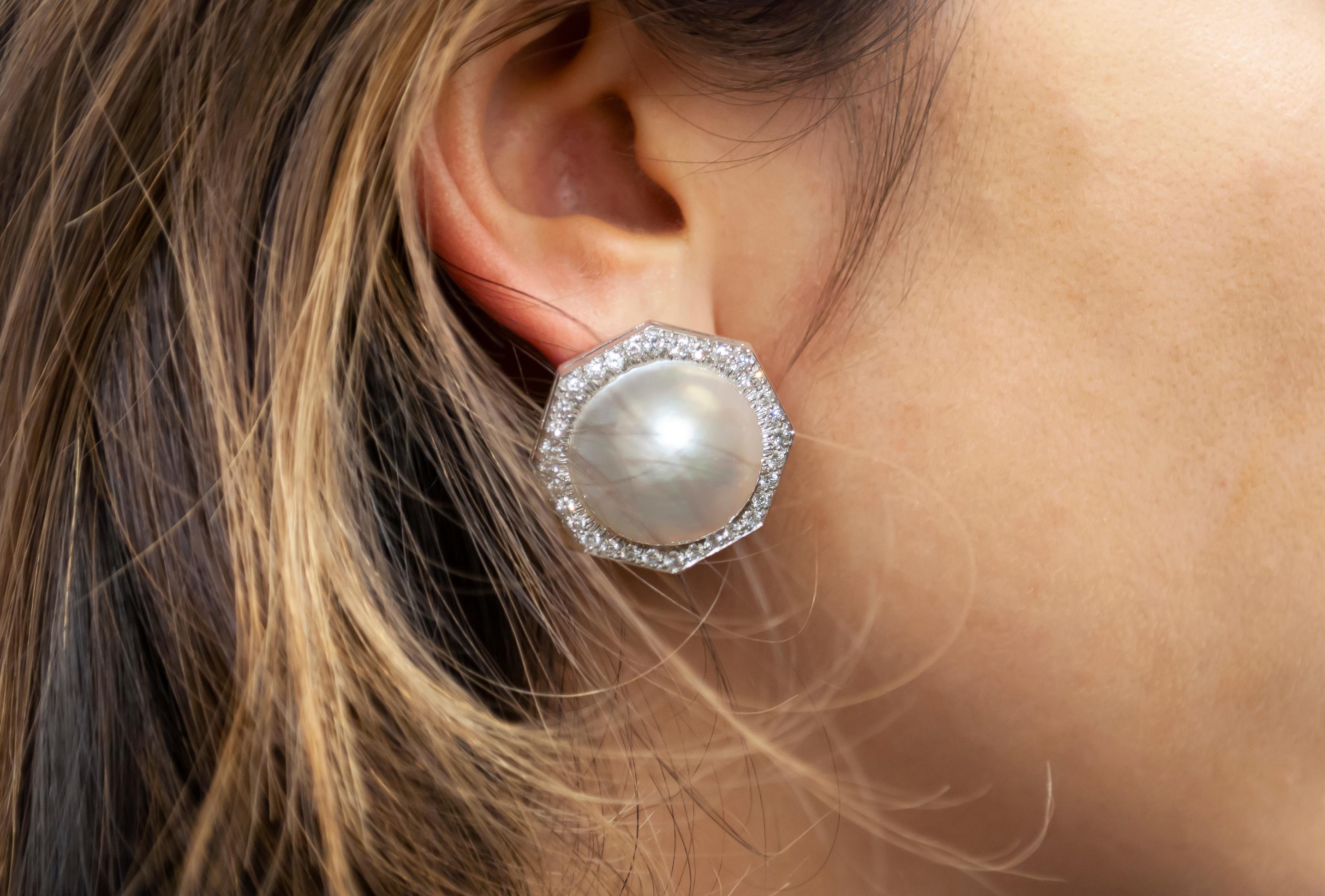 Art Nouveau David Webb Mabe Pearl Diamond Clip-On Earrings
