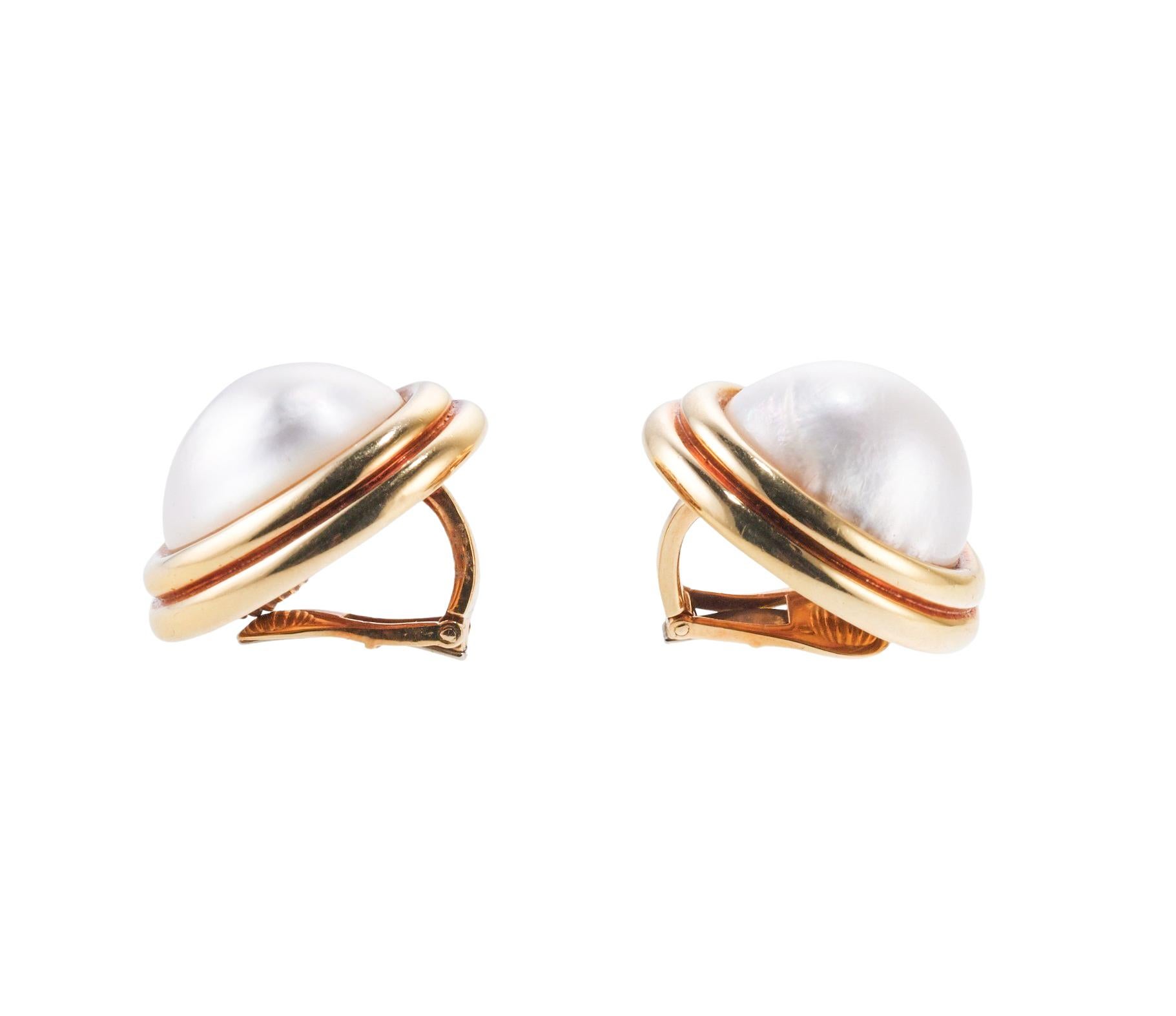 Women's David Webb Mabe Pearl Gold Large Earrings For Sale