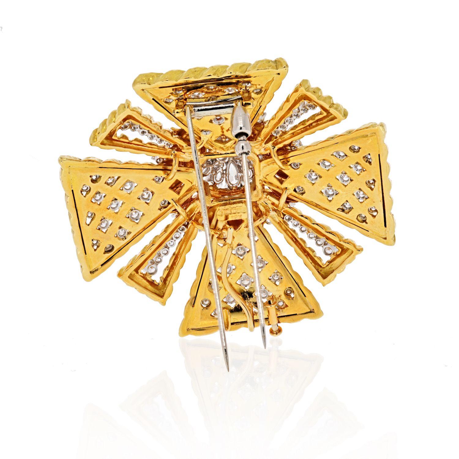 David Webb Maltese Cross 18 Karat Yellow Gold Diamond Brooch 1