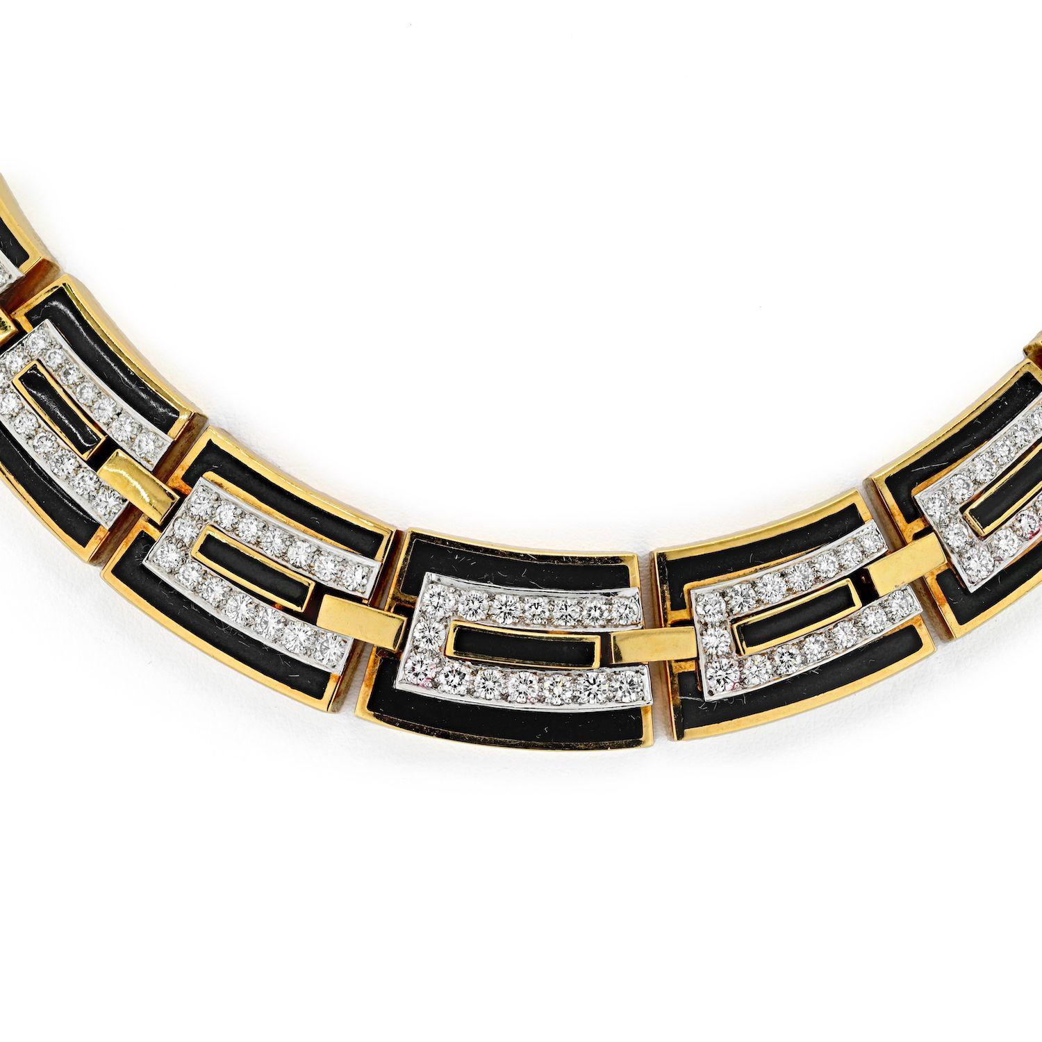 Modern David Webb Manhattan Minimalism Parthenon Black Enamel Necklace For Sale