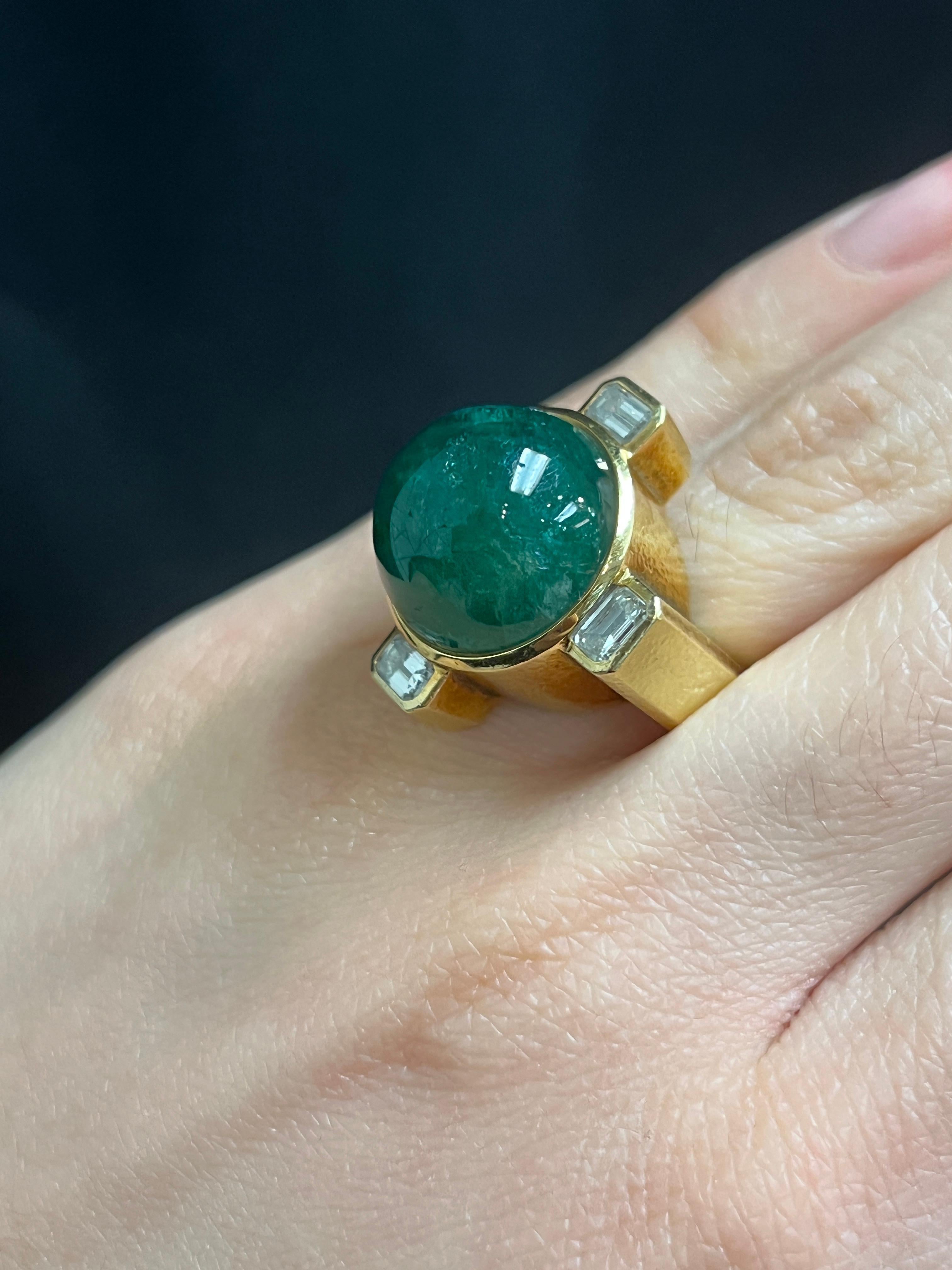 Mixed Cut David Webb Men's Emerald and Diamond Ring For Sale