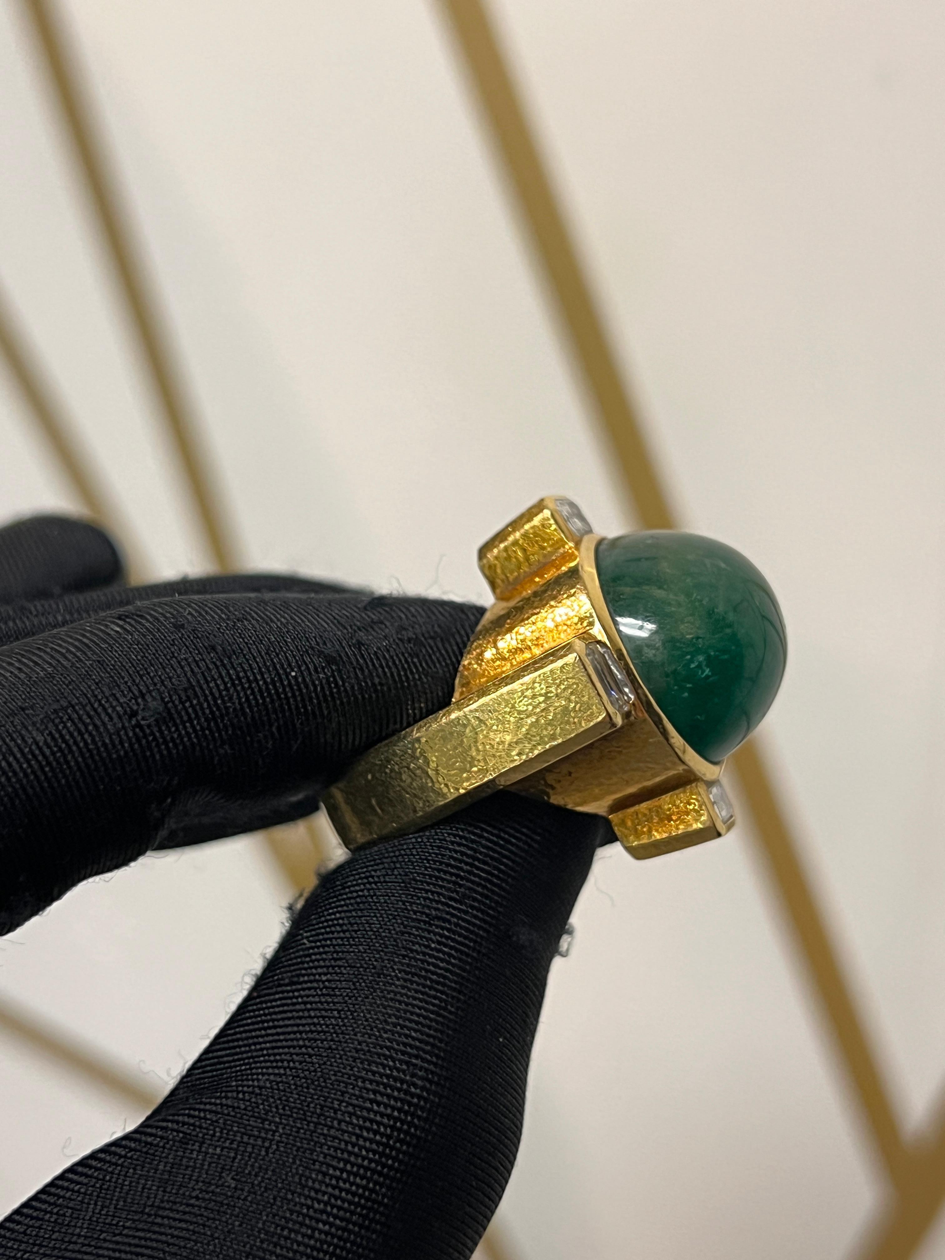 David Webb Men's Emerald and Diamond Ring In Excellent Condition For Sale In New York, NY