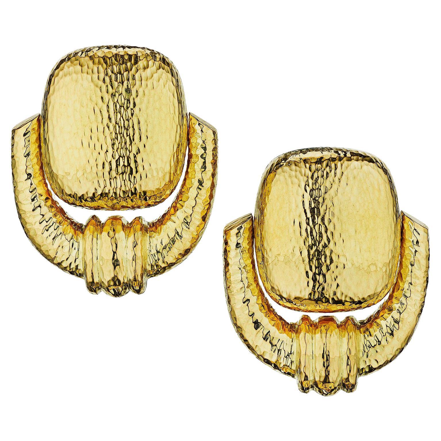 Gold Nugget Doorknocker Clip On Earrings at 1stDibs