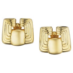 David Webb Modernist Large Rectangular Gold Clip Earrings