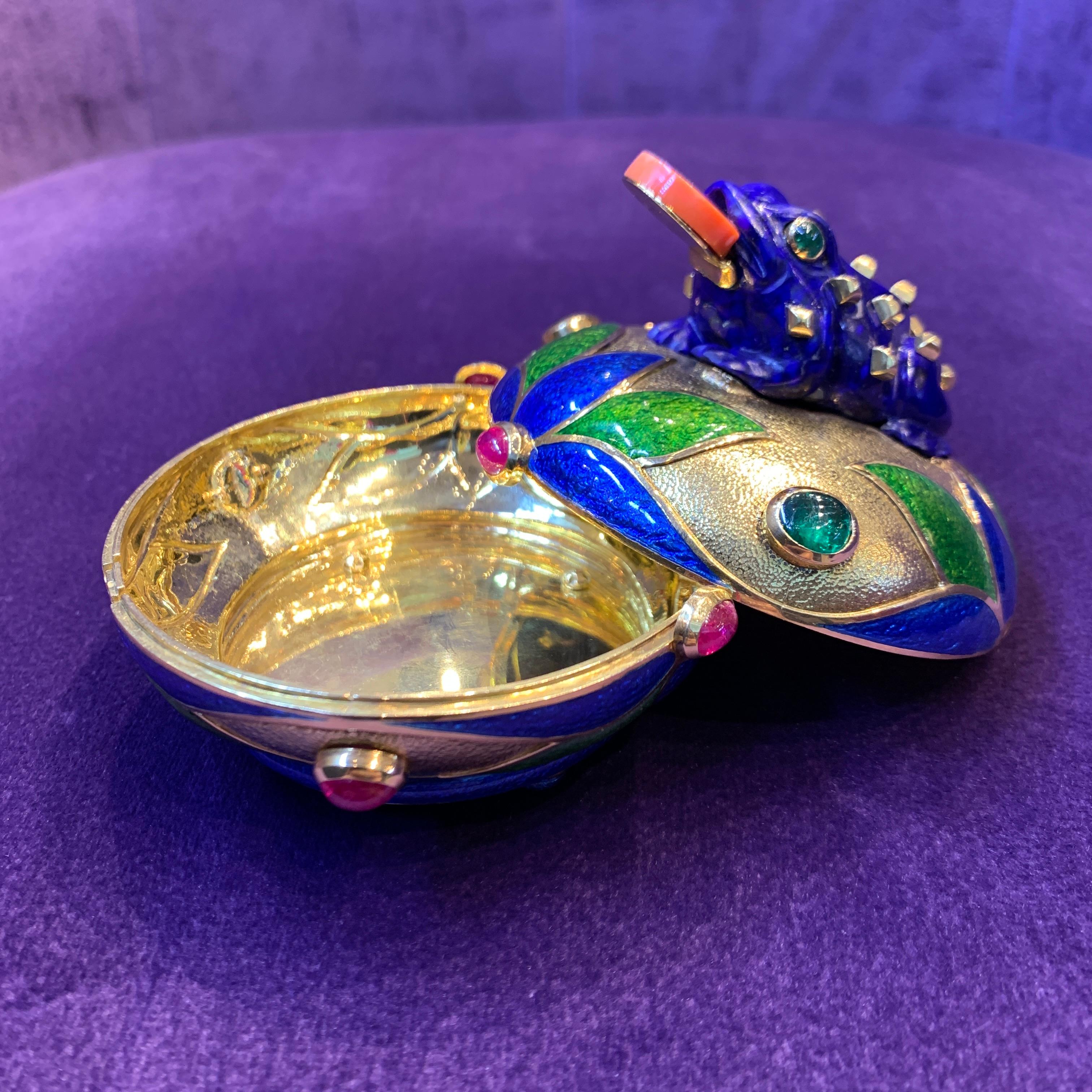 David Webb Multi Gem and Enamel Gold Frog Bowl For Sale 5