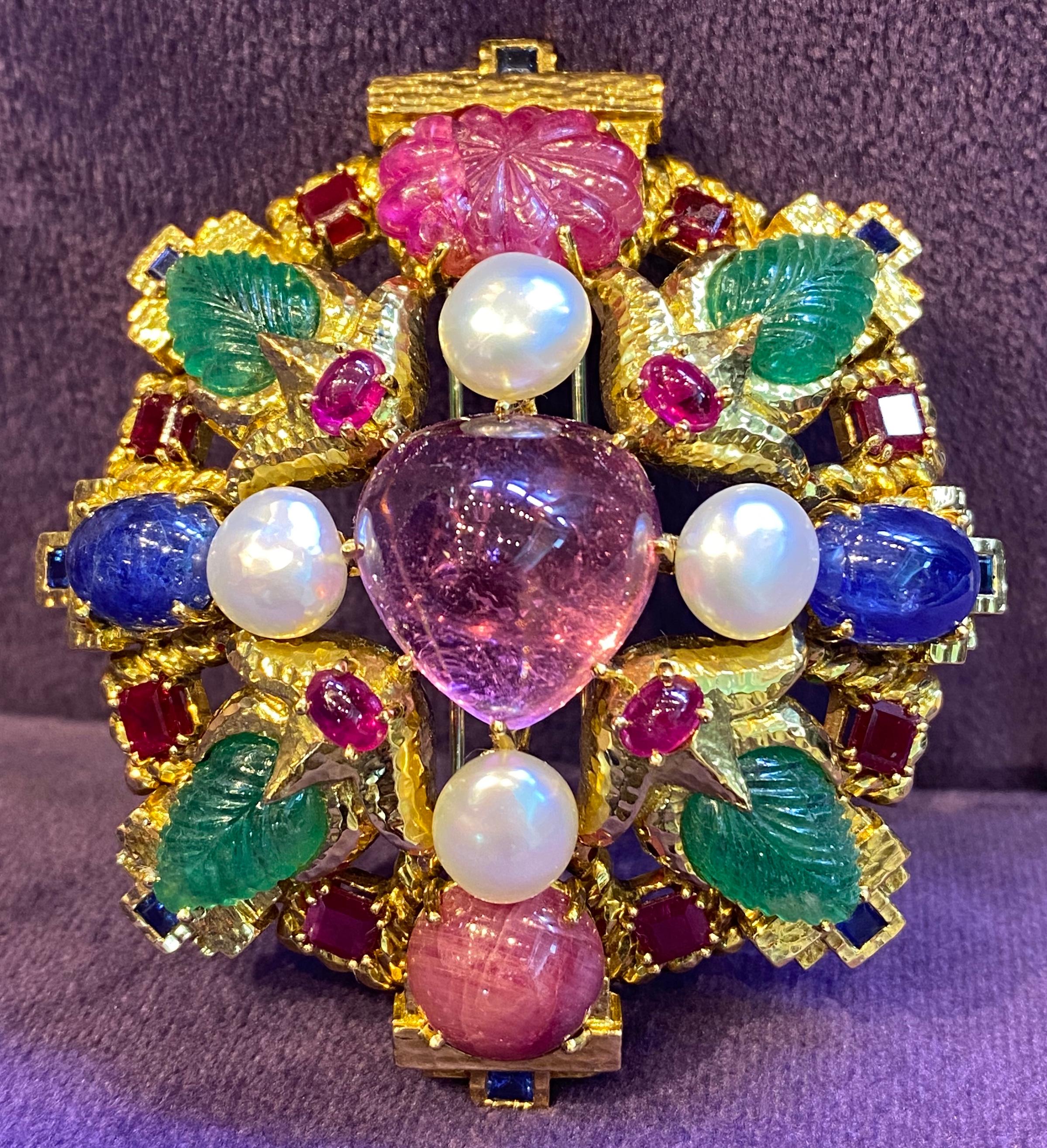 Cabochon David Webb Multi Gem Pendant Brooch