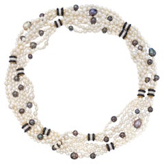 Mehrreihige lange Perlen-Diamant-Halskette von David Webb