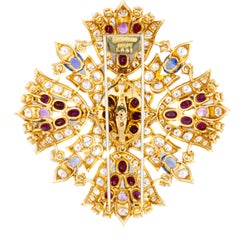 David Webb Multigem and Diamond Floral Gold Brooch
