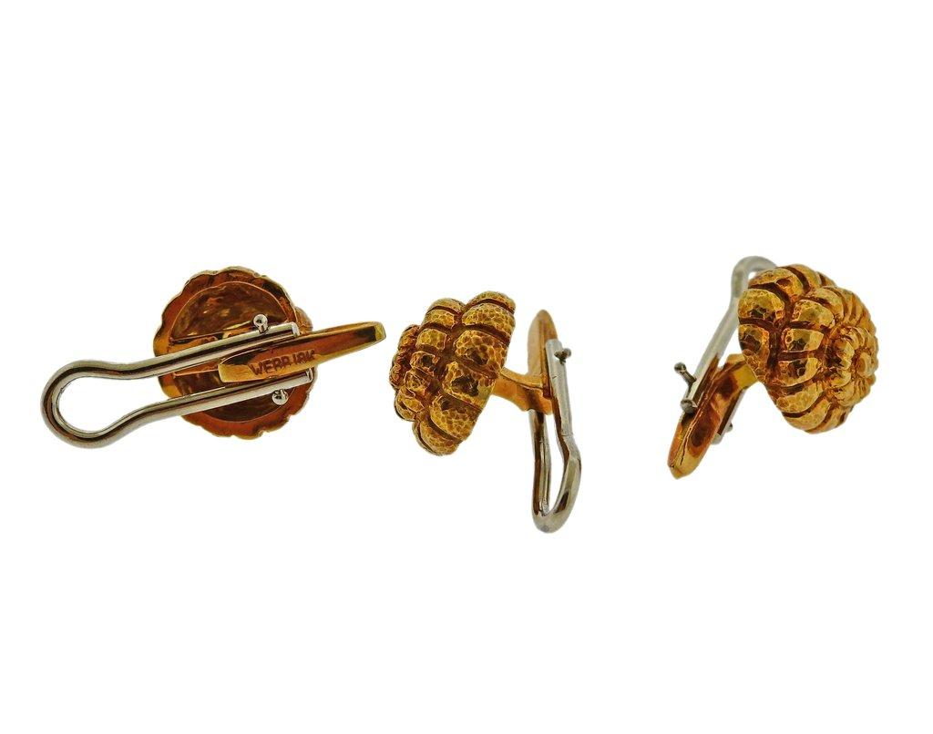 David Webb Nautilus Gold Cufflinks Stud Set For Sale 1