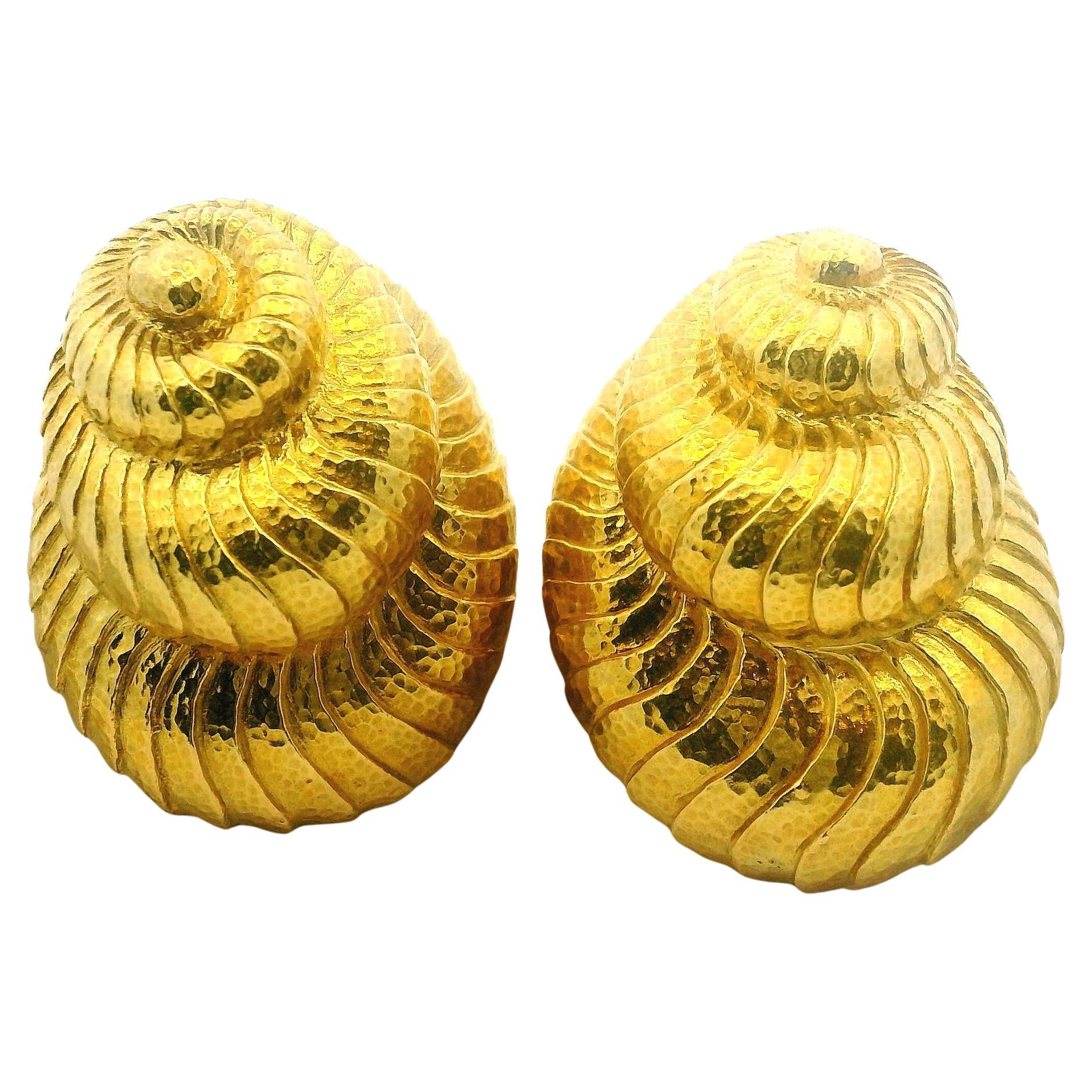 David Webb Nautilus Shell Earrings in 18K Yellow Gold, Circa 1970s For Sale