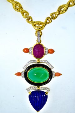 David Webb Necklace 18k, Diamond, Ruby, Chrysoprase, Lapis and Enamel, c. 1968