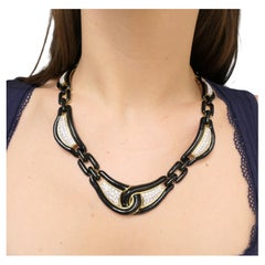 David Webb Necklace Diamond Gold Black Enamel Vintage Estate Jewelry
