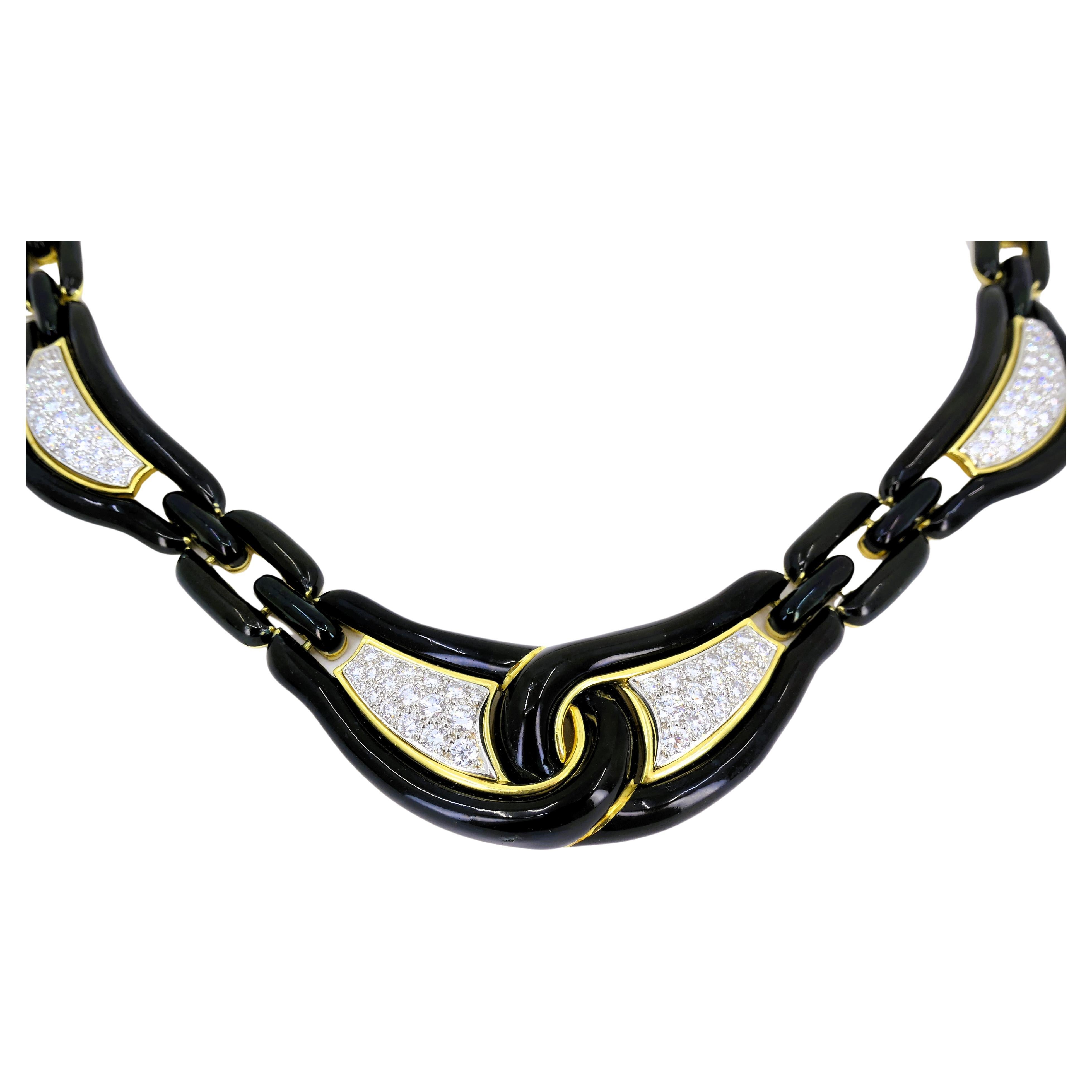 David Webb Necklace Diamond Gold Black Enamel Vintage Estate Jewelry Bon état - En vente à Beverly Hills, CA