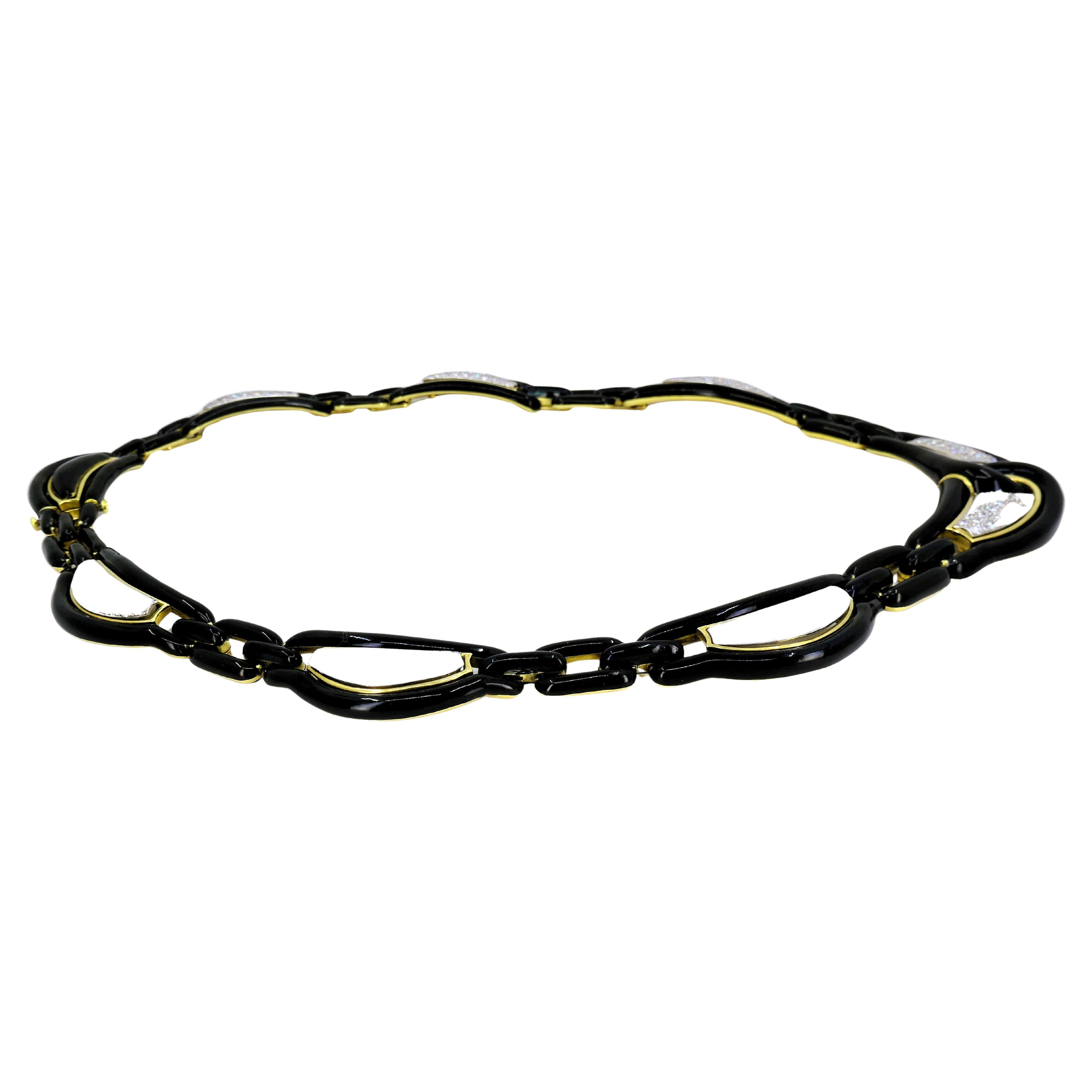 David Webb Necklace Diamond Gold Black Enamel Vintage Estate Jewelry en vente 1