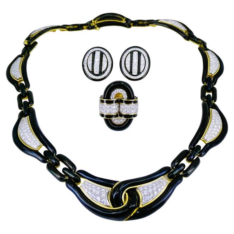 David Webb Necklace Diamond Gold Black Enamel Vintage Estate Jewelry en vente 2