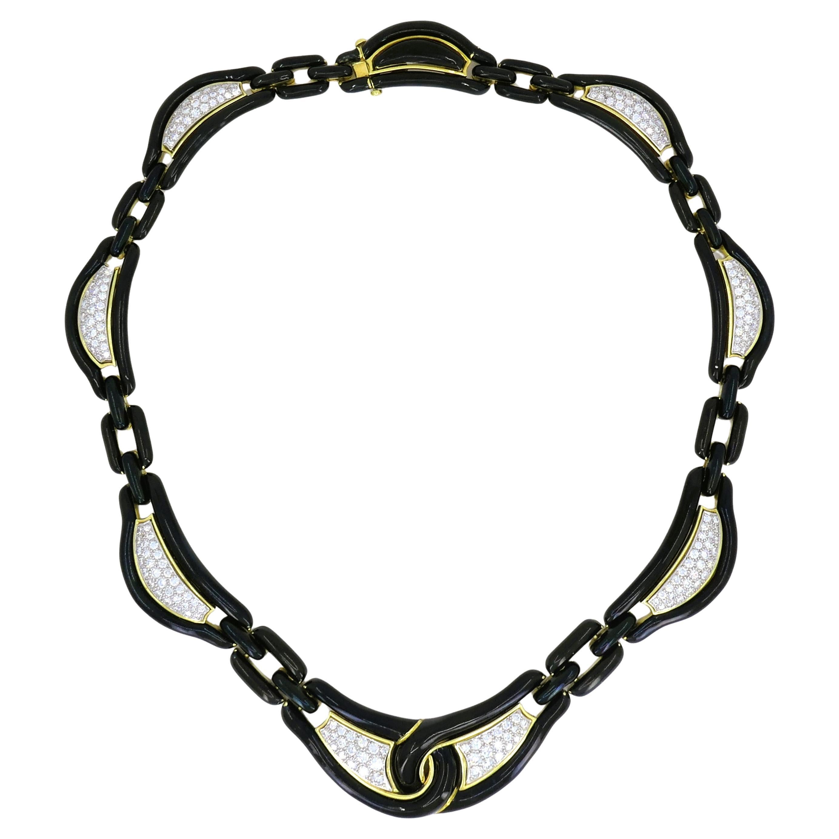 David Webb Necklace Diamond Gold Black Enamel Vintage Estate Jewelry en vente