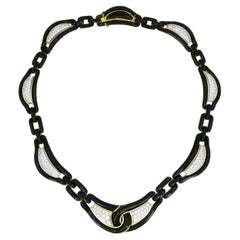 David Webb Necklace Diamond Gold Black Enamel Vintage Estate Jewelry