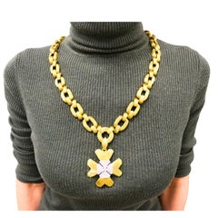 David Webb Necklace Sautoir Chain Oval Links 18k Gold Platinum Diamond Brooch