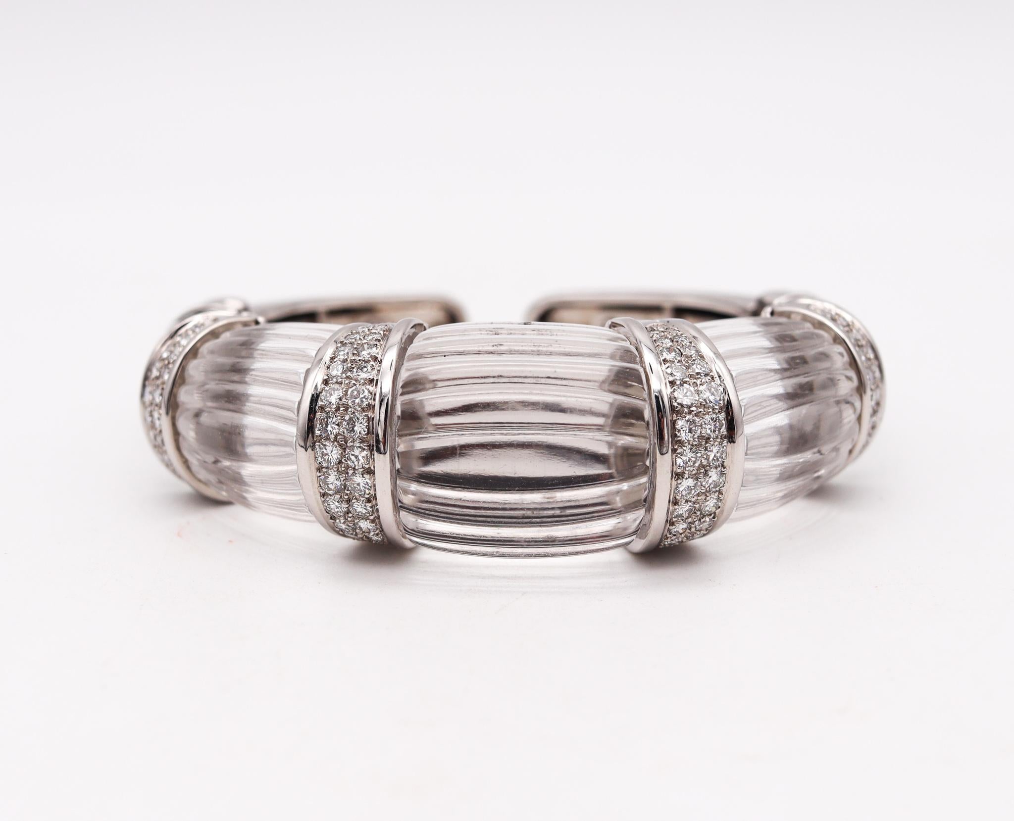 Women's David Webb New York Bombe Rock Quartz Bracelet Cuff Platinum 5.28 Cts Diamonds For Sale