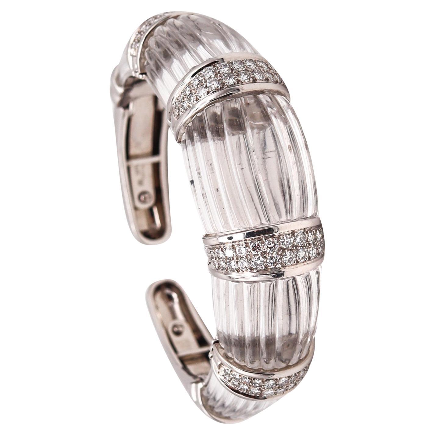 David Webb New York Bombe Rock Quartz Bracelet Cuff Platinum 5.28 Cts Diamonds For Sale