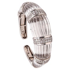 Retro David Webb New York Bombe Rock Quartz Bracelet Cuff Platinum 5.28 Cts Diamonds