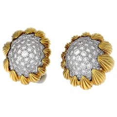 David Webb, New York, Diamond, Platinum and 18 Karat Yellow Gold Bombé Ear Clips