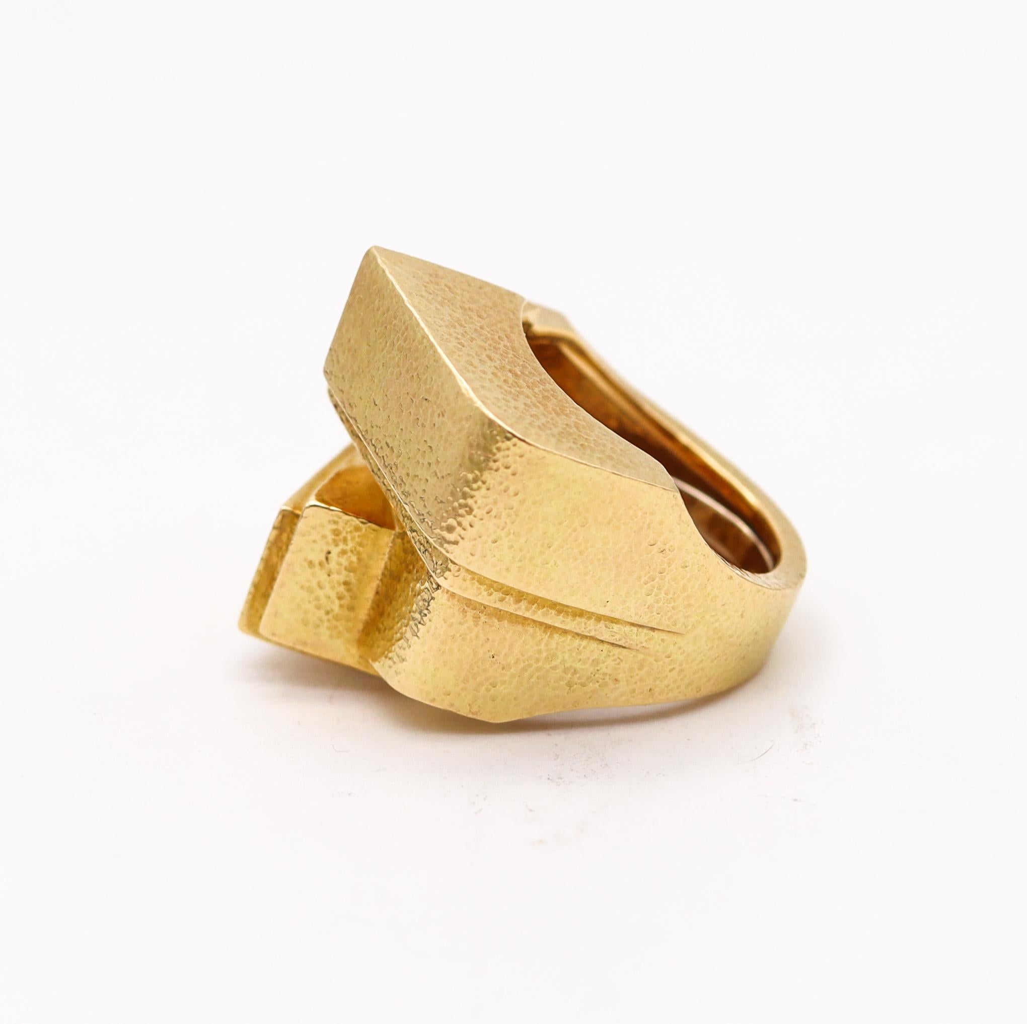 David Webb New York Geometric Cocktail Ring in Textured 18Kt Yellow Gold 1