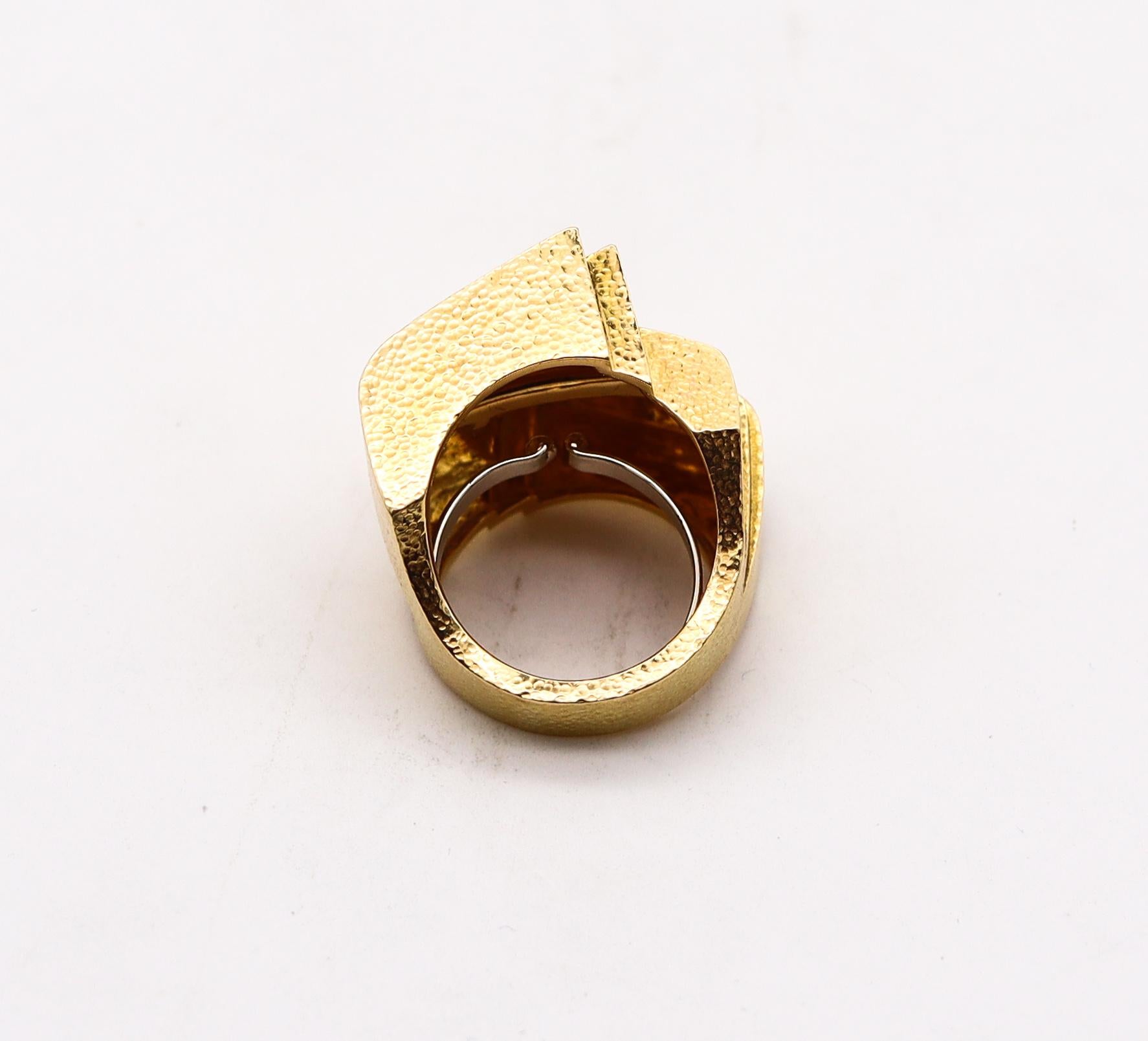 David Webb New York Geometric Cocktail Ring in Textured 18Kt Yellow Gold 2