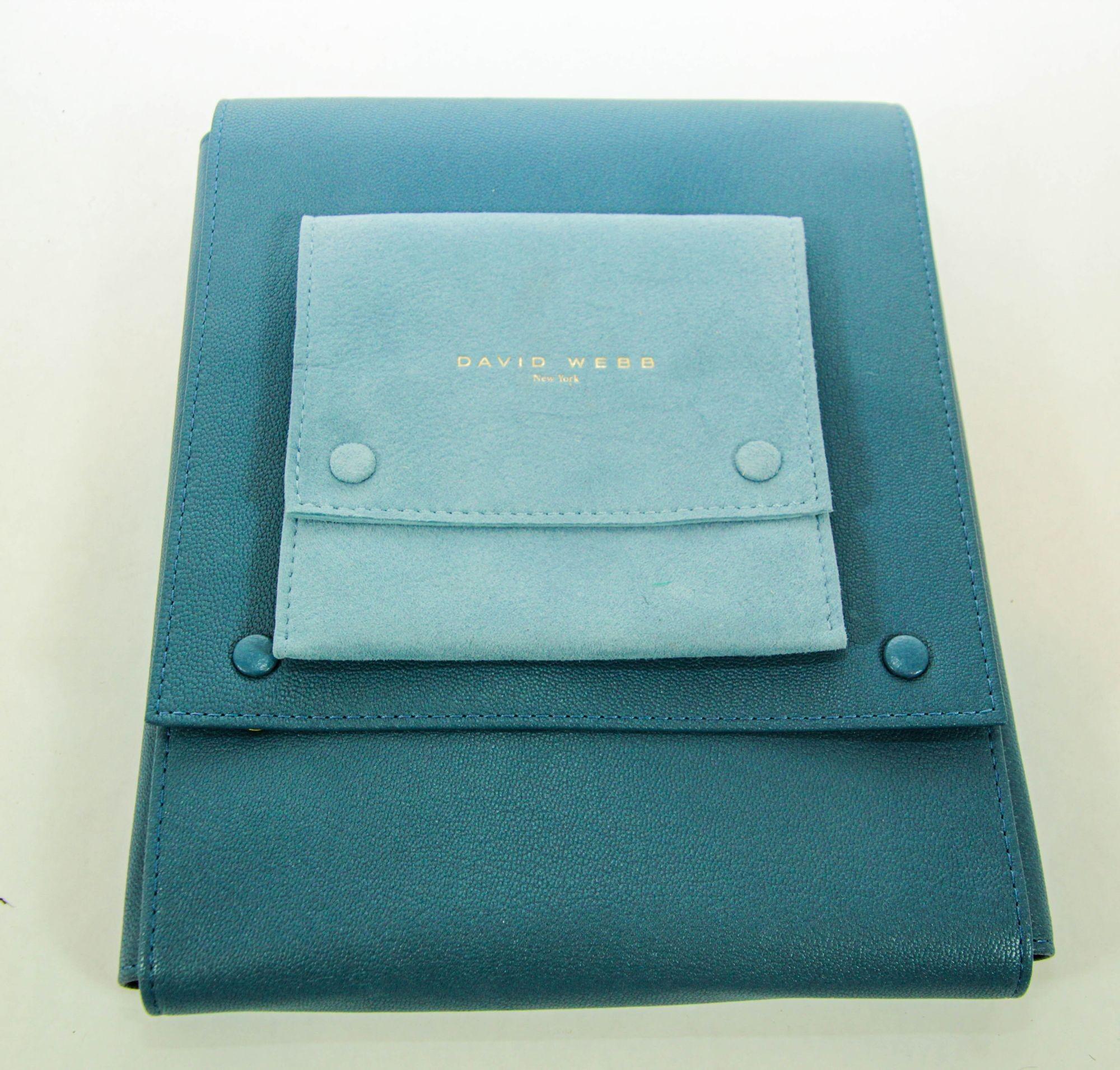 DAVID WEBB New York Jewelry Storage Travel Pouch in Blue Leather and Suede 1