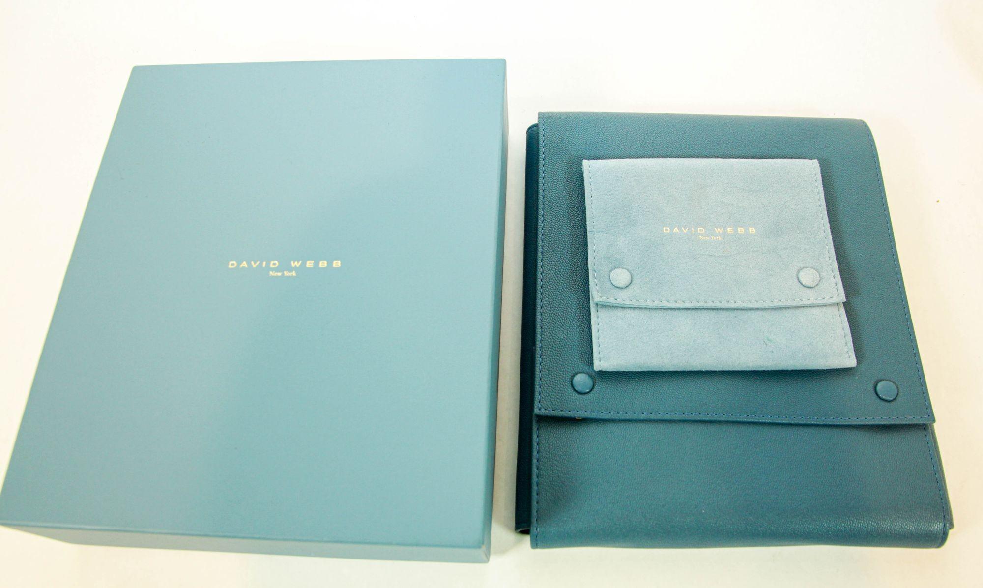 DAVID WEBB New York Jewelry Storage Travel Pouch in Blue Leather and Suede 2