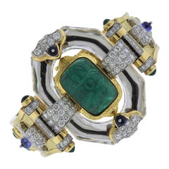 David Webb One of a Kind Emerald Diamond Sapphire Platinum Gold Bracelet