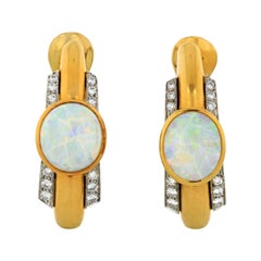 David Webb Opal and Diamond Hoop Clip-On Earrings