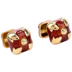 David Webb Orangy Red Fleur-de-Lis 18 Karat Cufflinks