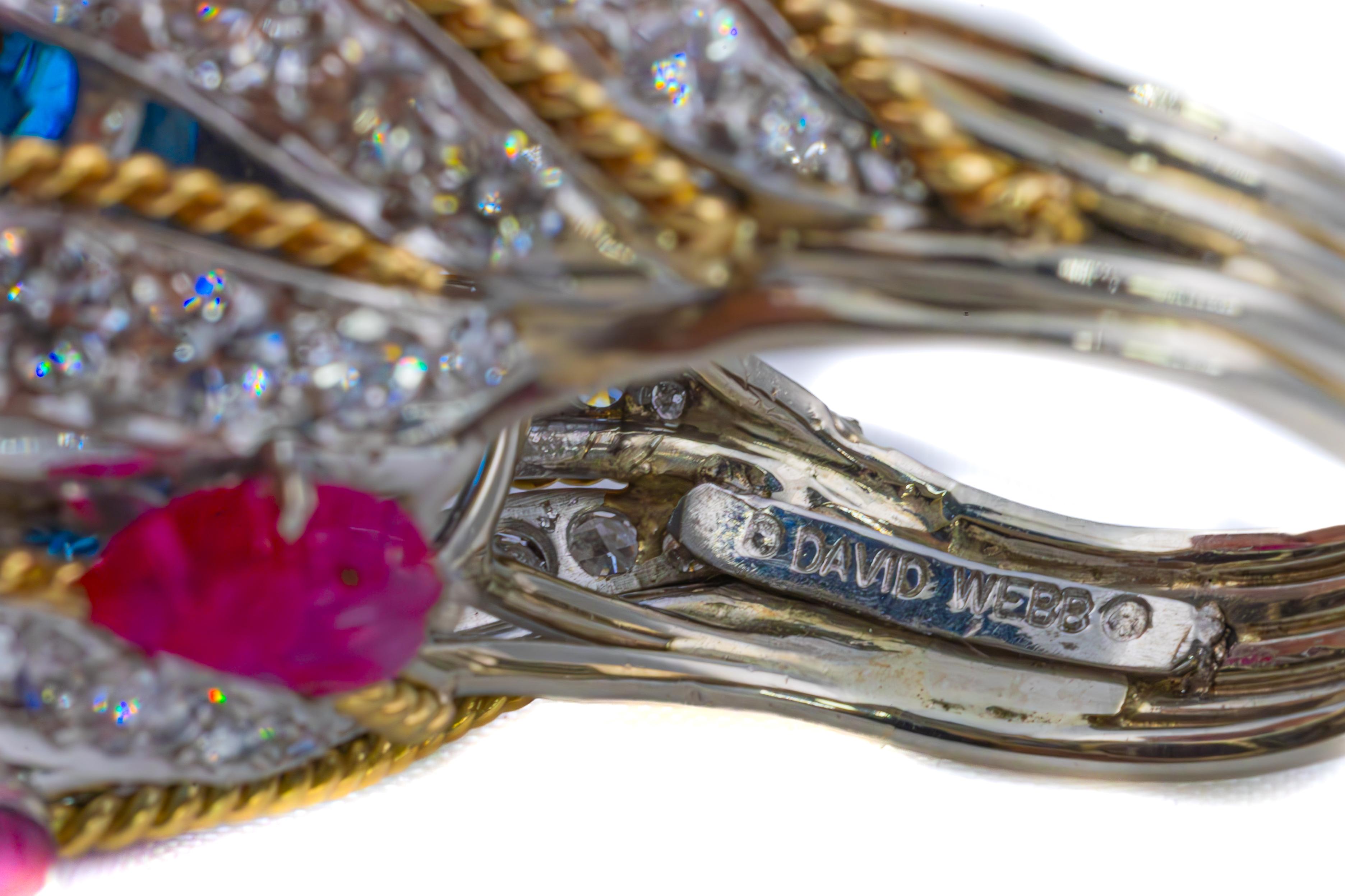 David Webb Oval Aquamarine, Carved Ruby, and Diamond Cocktail Ring In Excellent Condition For Sale In New York, NY