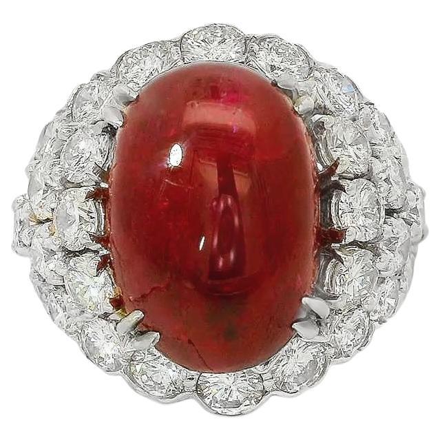 David Webb Oval Cabochon Ruby and Diamond Cocktail Ring
