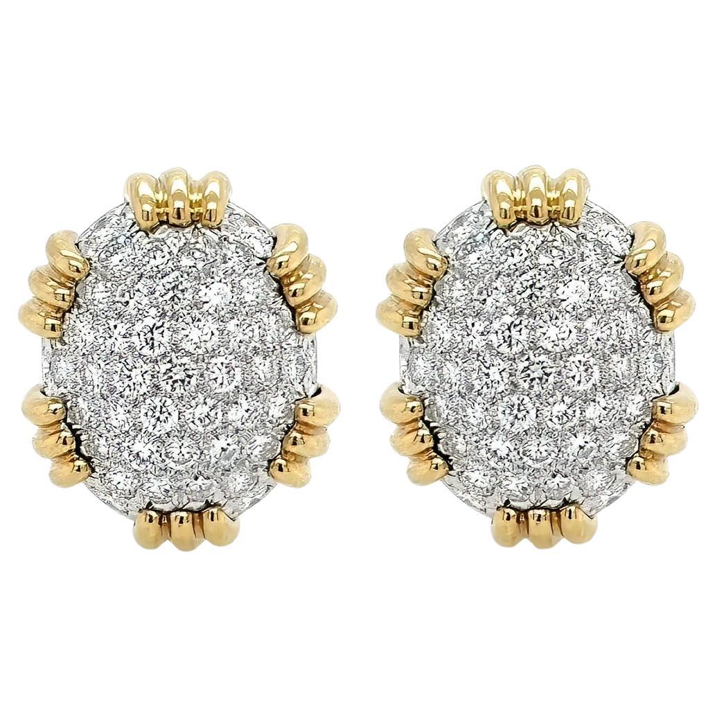 DAVID WEBB Oval Gold Diamond Earrings For Sale