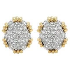 Vintage DAVID WEBB Oval Gold Diamond Earrings