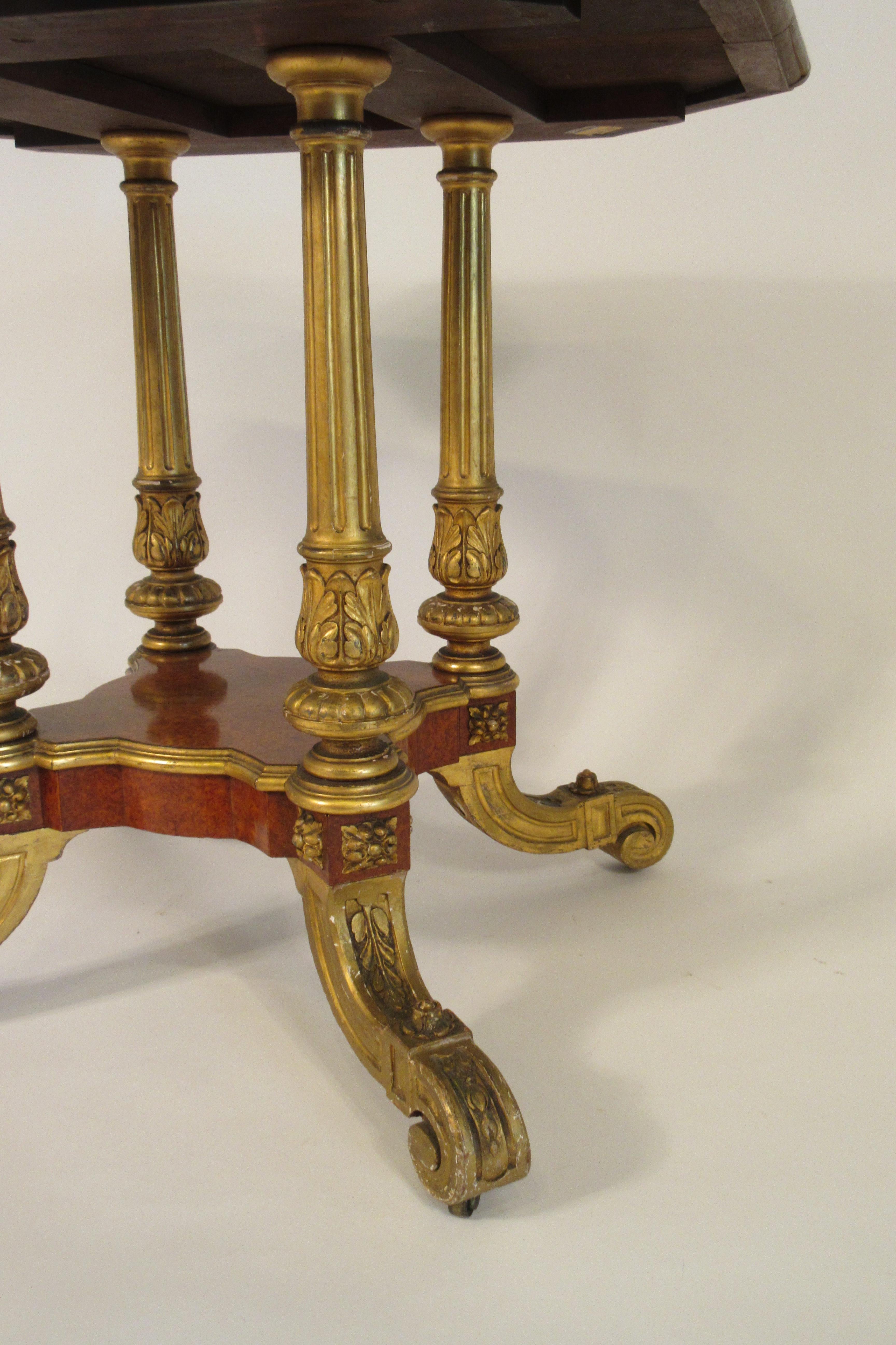 1880s French Gilt Carved Wood Table with Leather Top 6