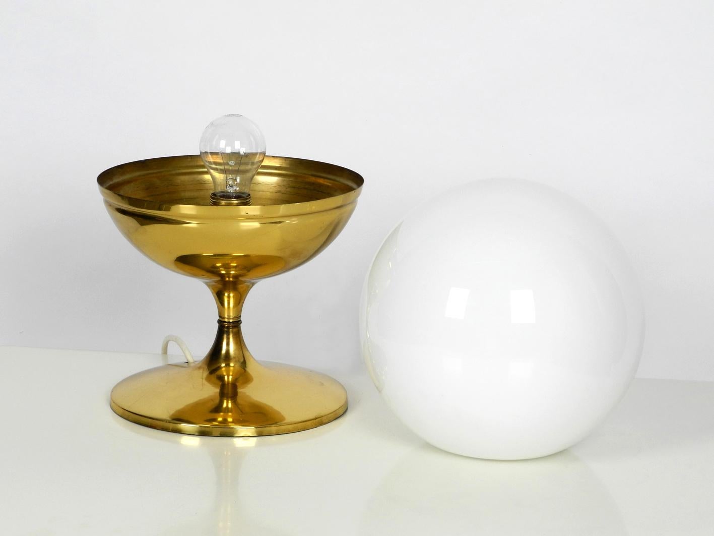 1960s Extra Large Brass Tulip Table Lamp with One Glass Ball Space Age Pop Art 1