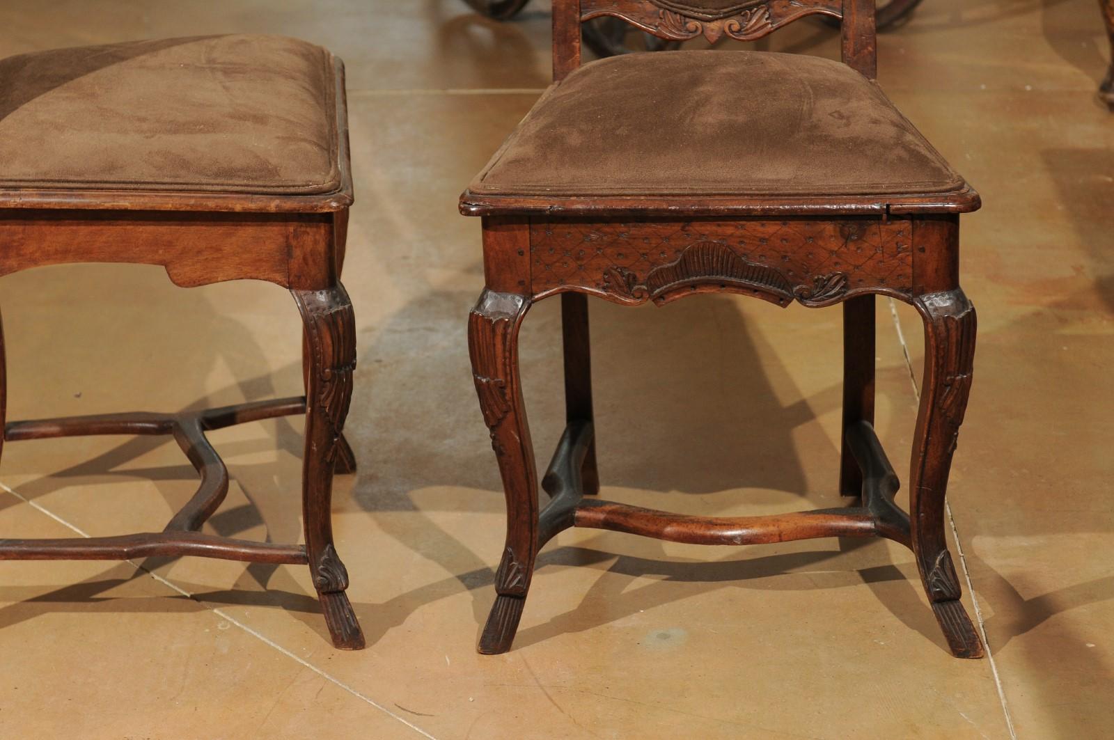 Italian 18th Century Roman Rococo Dining Room Side Chairs with Suede Upholstery 4