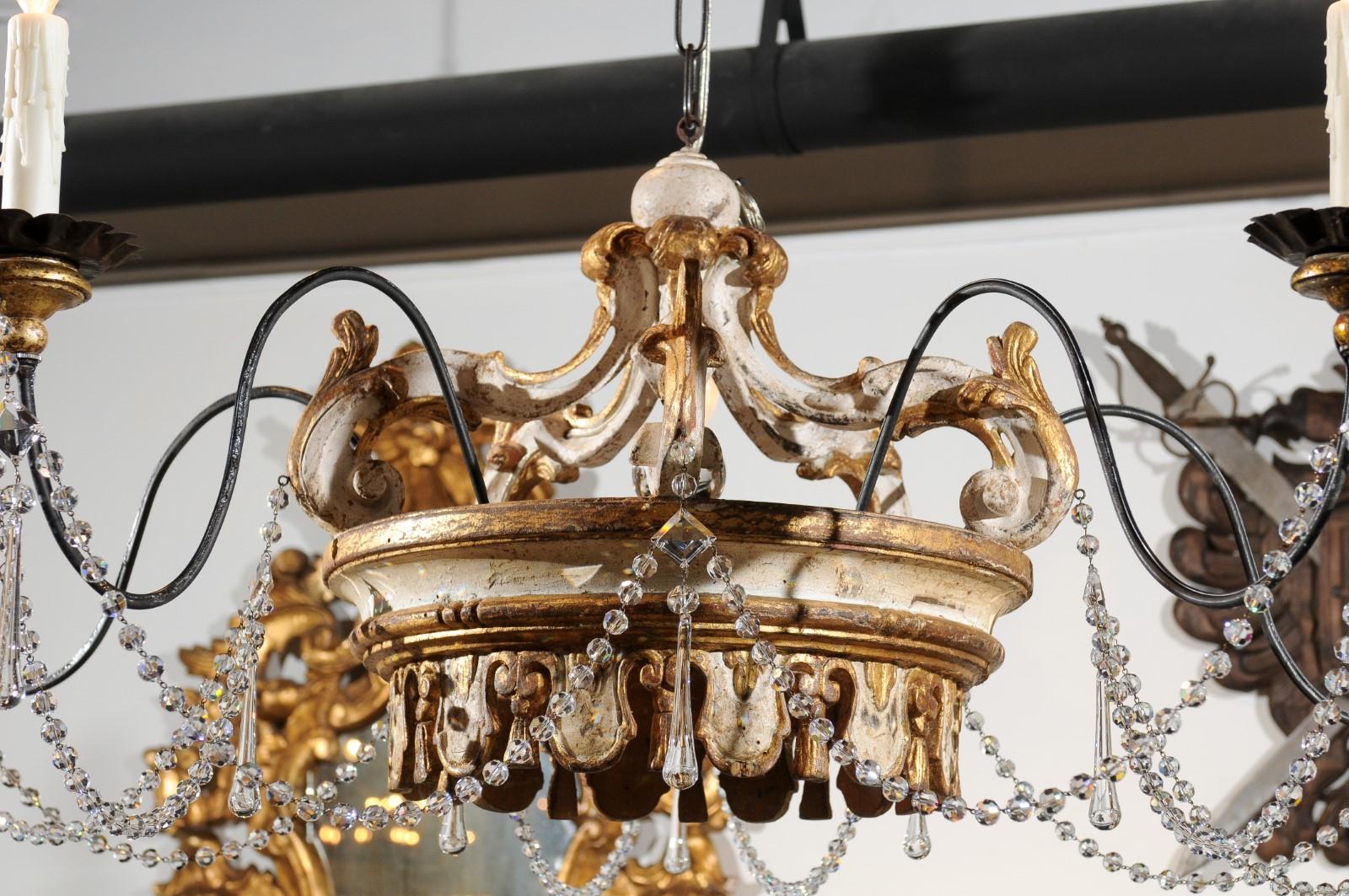 Rococo Style Five-Light Crystal Parcel-Gilt Crown Chandelier with Swoop Arms 3