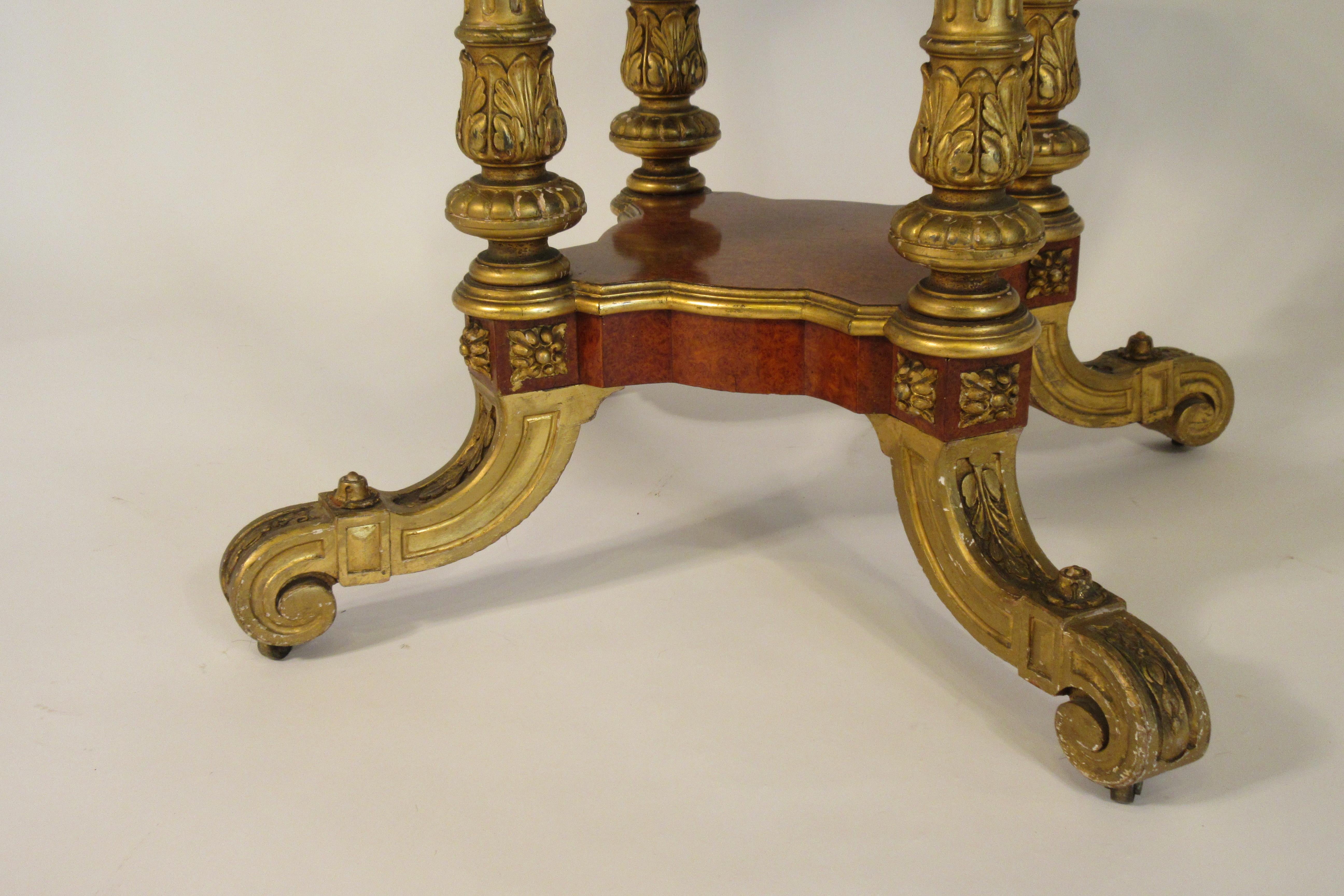 1880s French Gilt Carved Wood Table with Leather Top 7