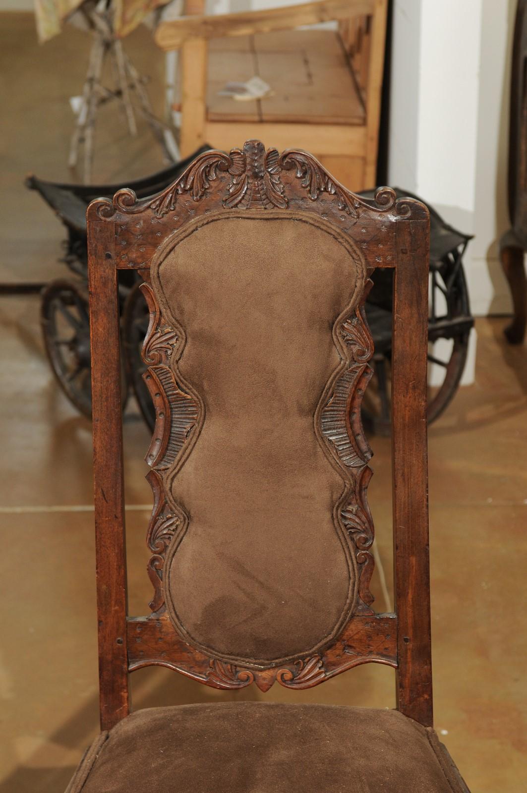 Italian 18th Century Roman Rococo Dining Room Side Chairs with Suede Upholstery 5