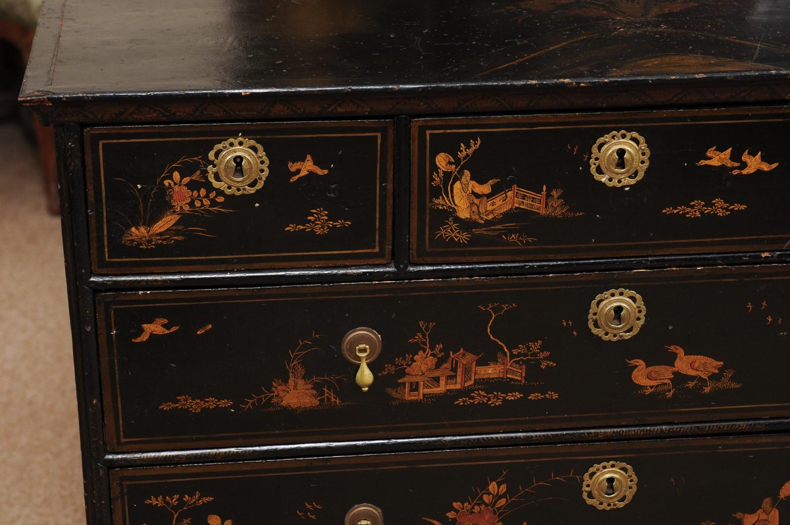 18th Century Chinoiserie Black Painted Chest, England 4