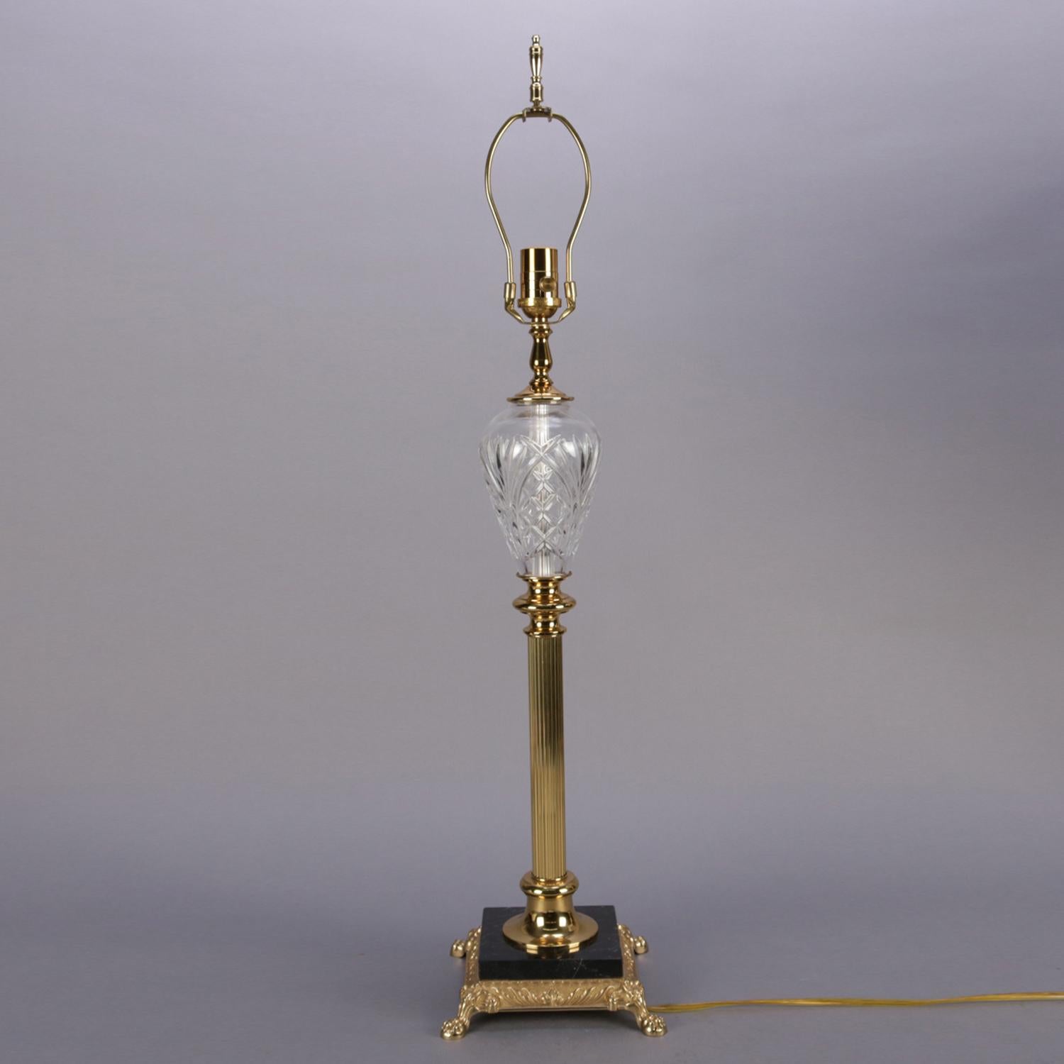2 Irish Waterford Marlow Regency Cut Crystal, Gilt and Marble Table Lamps 4