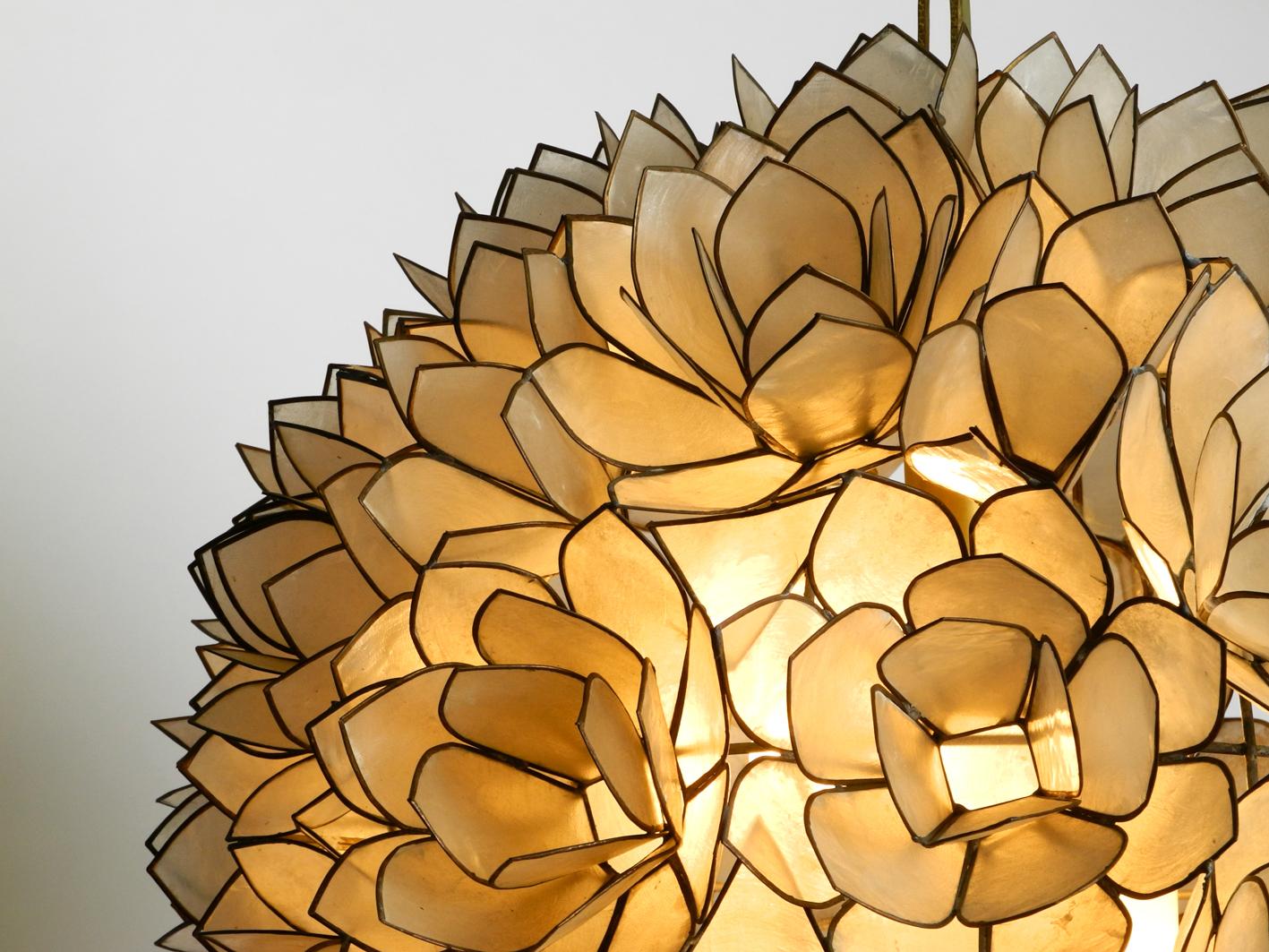 Elegant Beautiful 1970s Flowers Spherical Pendant Lamp Made of Mother-of-Pearl 6